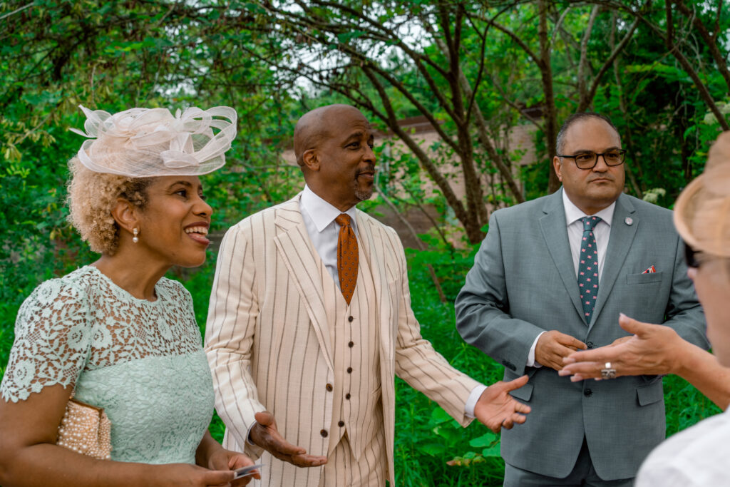 Jacqueline and Pastor Lou McElory of Antioch Missionary Baptist Church at the invitation-only party celebrating King Charles' coronation. (Photo by  Joffre Camacho, Square Foot Photography)