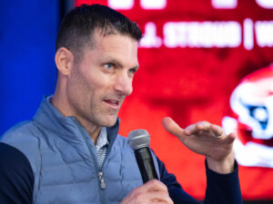 Houston Texans selected quarterback C.J. Stroud with the #2 pick in the 2023 NFL Draft and traded up to #3 to draft defensive end Will Anderson Jr., and introduced them to Houston media at NRG Stadium