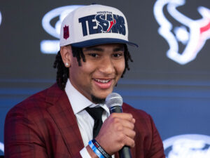 Houston Texans selected quarterback C.J. Stroud with the #2 pick in the 2023 NFL Draft and traded up to #3 to draft defensive end Will Anderson Jr., and introduced them to Houston media at NRG Stadium