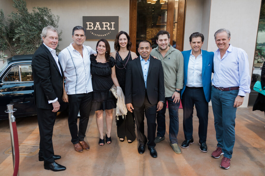 Tommy Nally, Eugenio & Vanessa Labarthe, Regina Lelo, Pedro Teyuca, Eric Barns, Alfredo Lelo, Barry Barns at the opening party for Bari Ristorante in River Oaks District (Photo by Johnny Than)