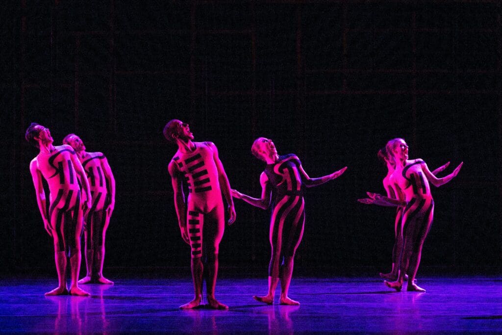 Artists of Houston Ballet in Aszure Barton's "Angular Momentum." (Photo by Lawrence Elizabeth Knox. Courtesy Houston Ballet)