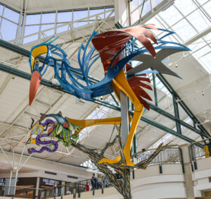 A colorful piece of art hangs in The Woodlands Mall. The Woodlands boasts more than 86 pieces of public art throughout the community. (Photo by Jessica T. Payne)