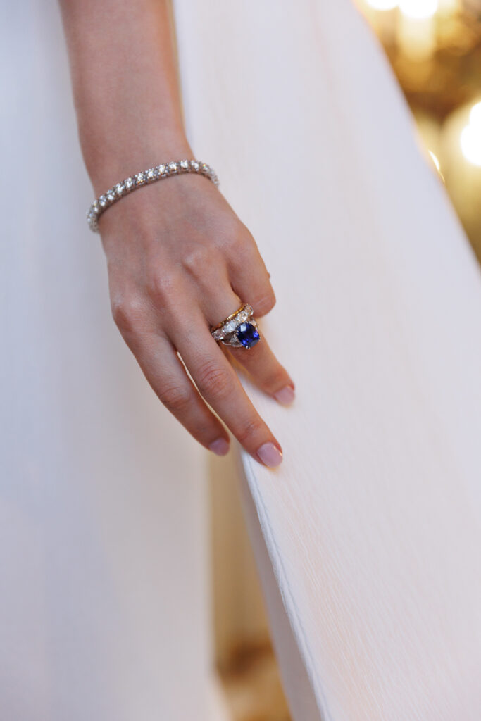 Skylar Pinchal's engagement ring is vintage from Bentley & Skinner. The gold band is a bamboo ring from Jessica McCormack and the eternity band is custom from Houston's Taylor & Co, made by Tessa Taylor.(Photo by German Larkin)