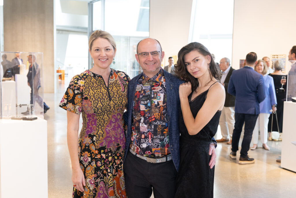 Amy Purvis,  Glen Bucher, Olya Zuiak at the Glassell School of Art 'weird' gala (Photo by Wilson Parish)