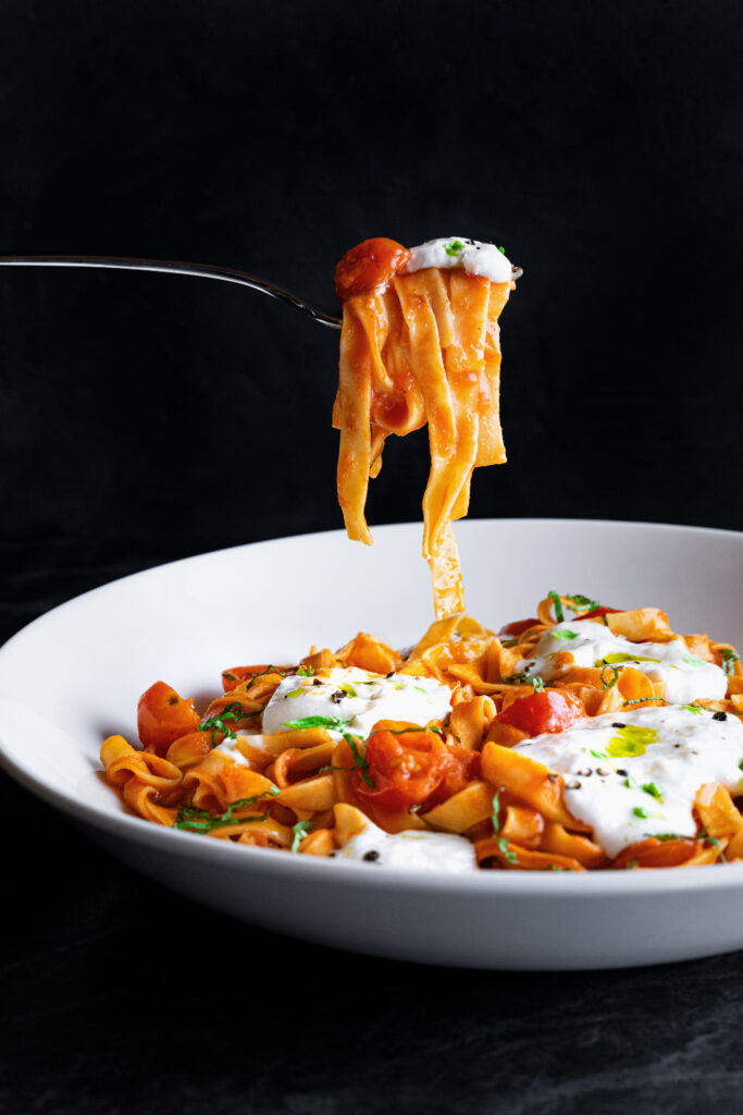 Tagliatele Pomodoro laced with fresh basil leaves. It's one of the pasta selections at the new Bari Ristorante.  (Photo by Debora Smail)
