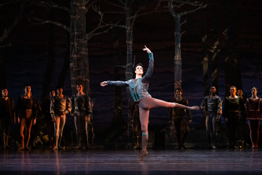 Houston Ballet Principal Chase O’Connell as Prince Siegfried and artists of Houston Ballet in Stanton Welch’s Swan Lake (Photo by Lawrence Elizabeth Knox. Courtesy of Houston Ballet)