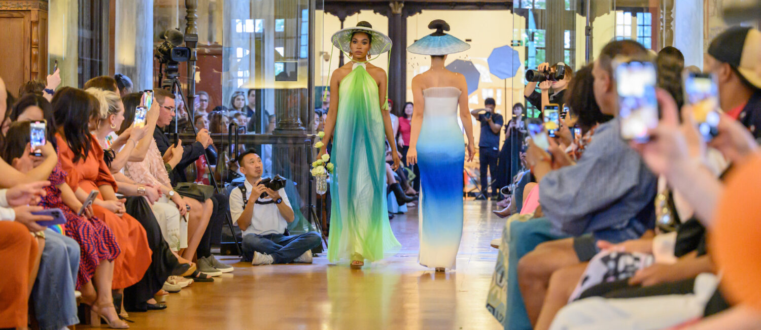Chloe Dao Runway – Green and Blue Dresses (1) (Photo by Ken Jones)