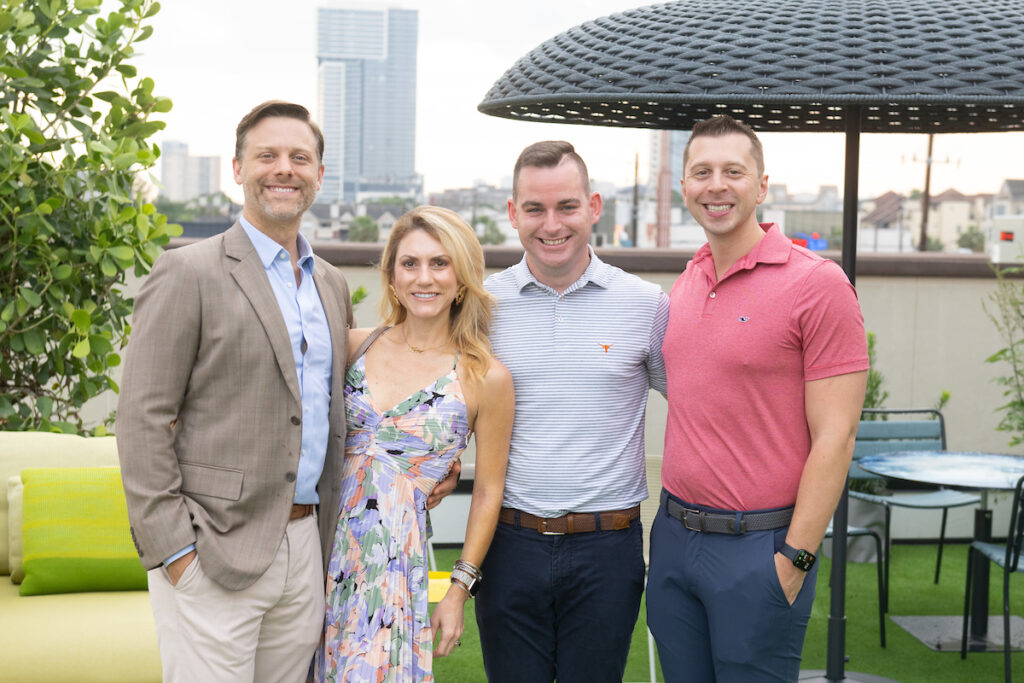 David & Kirby Lodholz, Christopher Stafford, Tyler Hornyak at the BeDESIGN fête introducing Sorellina Rooftop and Frerejean Frères champagne.