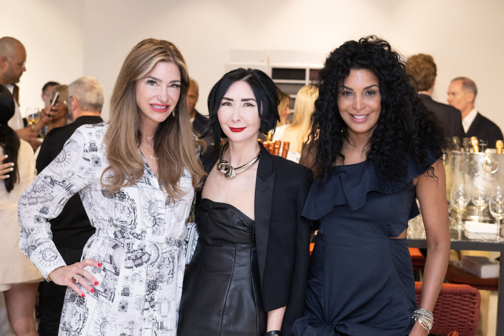 Melissa Mithoff, Carrie Brandsberg-Dahl, Ursaline Hamilton at the BeDESIGN fête introducing Sorellina Rooftop and Frerejean Frères champagne.