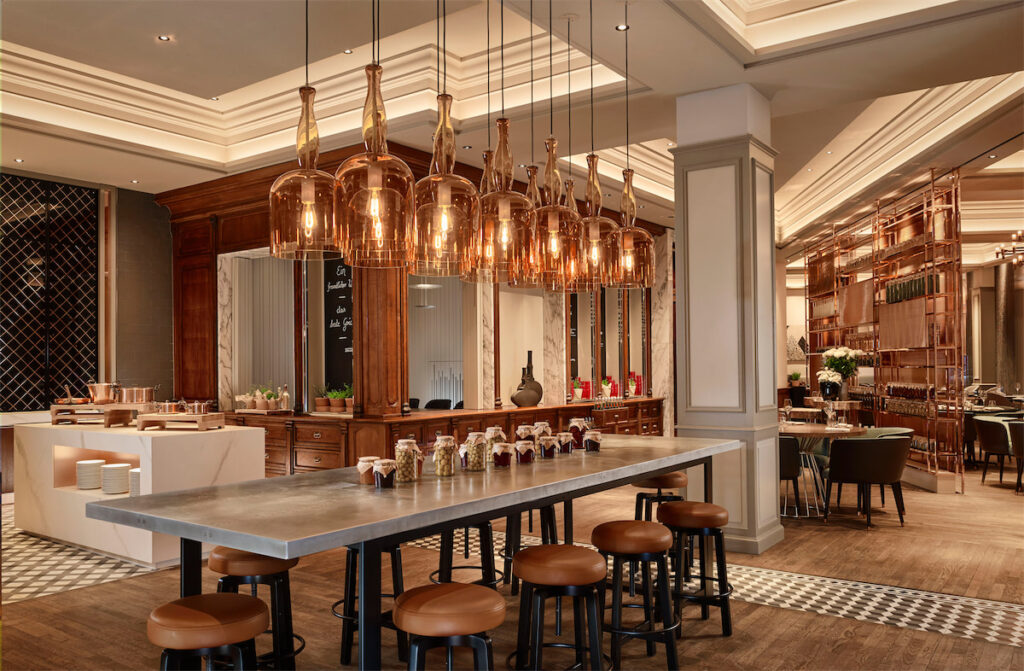 The beautiful dining nook at POTS inside The Ritz-Carlton, Berlin. (Photo by Matthew Shaw)