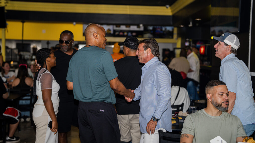 Former Houston Texans GM Rick Smith and Johnny Carrabba at the preview of Bun B's Trill Burgers brick and mortar hot spot. (Photo by Mark Champion)