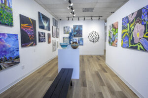 The gallery space at Ardest has a center space (right) for a monthly rotating exhibit.