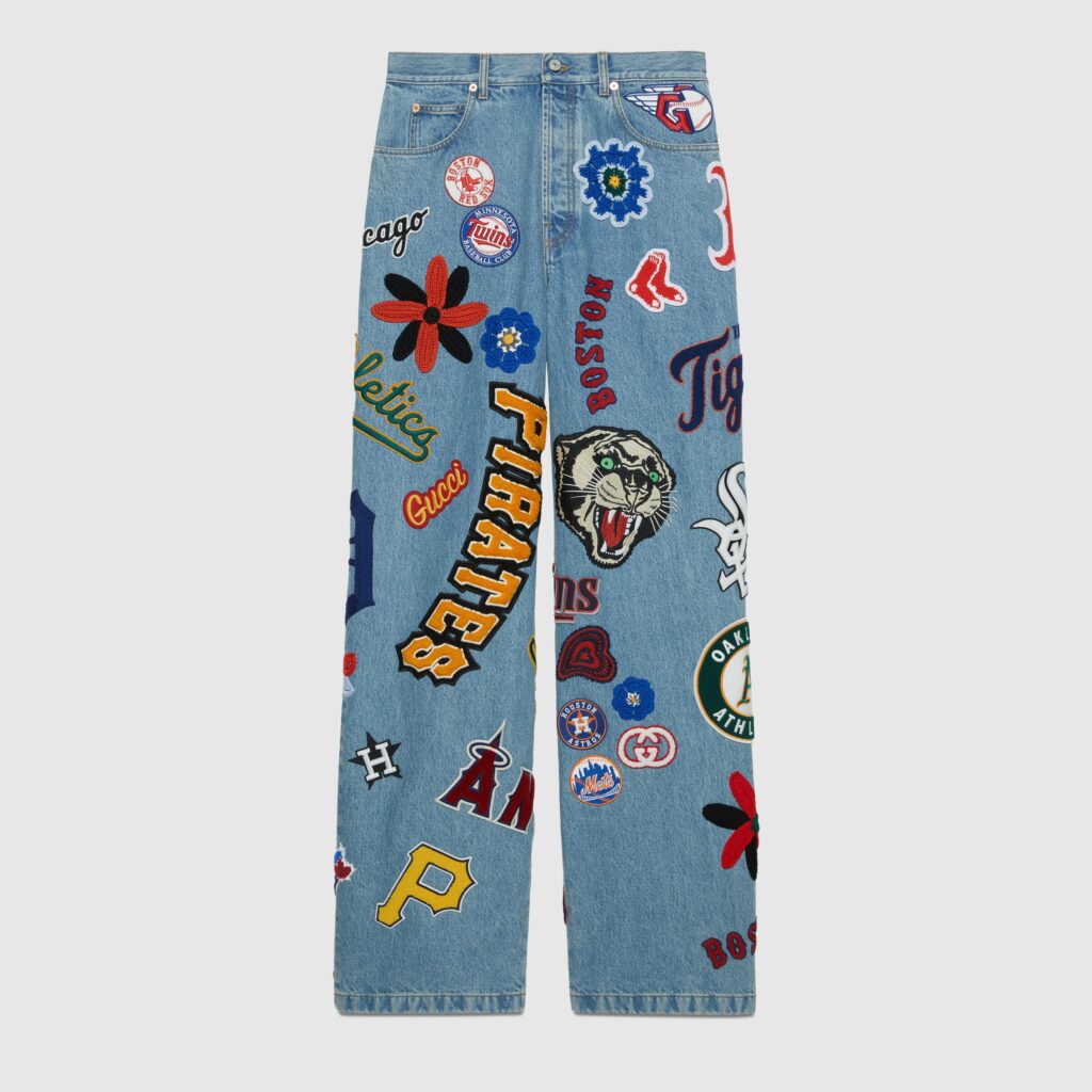 The Astros feel the Gucci love on these denim pants where logo patches decorate the jeans.