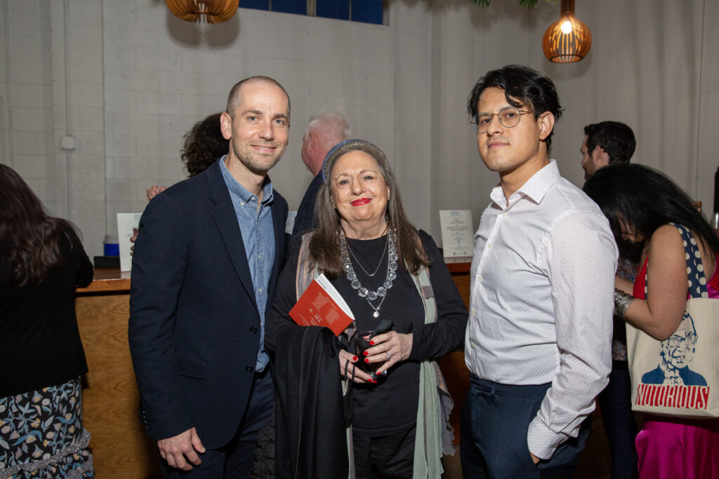 Josh Pazda, Barbara Davis, Eduardo Portillo at the 2023 Glasstire Party & Auction (Photo by Jenny Antill Clifton)