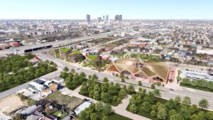 June – The site will be flanked by three buildings providing, among other things, mixed income housing.
