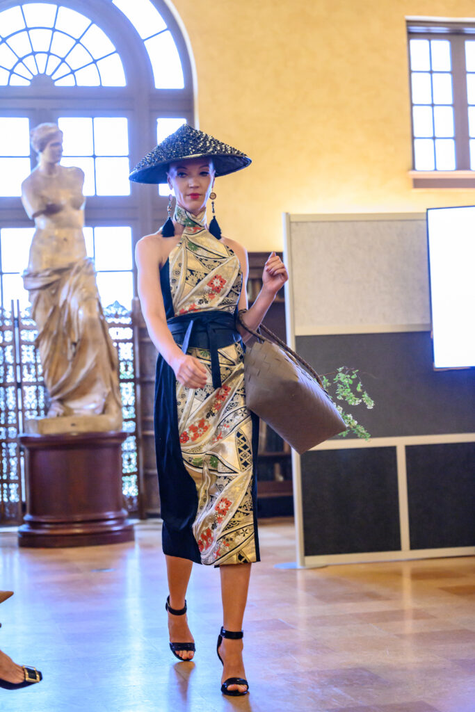 Bond Girl by Kimono Zulu modeled by Shannon Rodriguez at the Ascend AAPI Spring Fashion Show (Photo by Ken Jones)