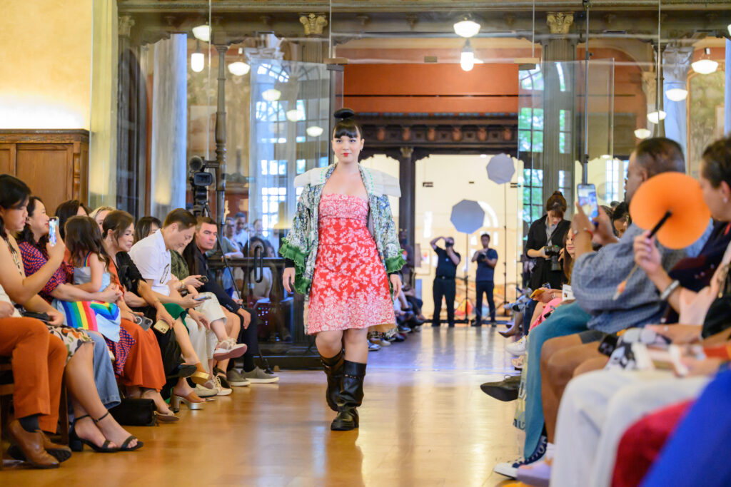 A green kimono by Kimono Zulu at Ascend AAPI Spring Fashion Show (Photo by Ken Jones)