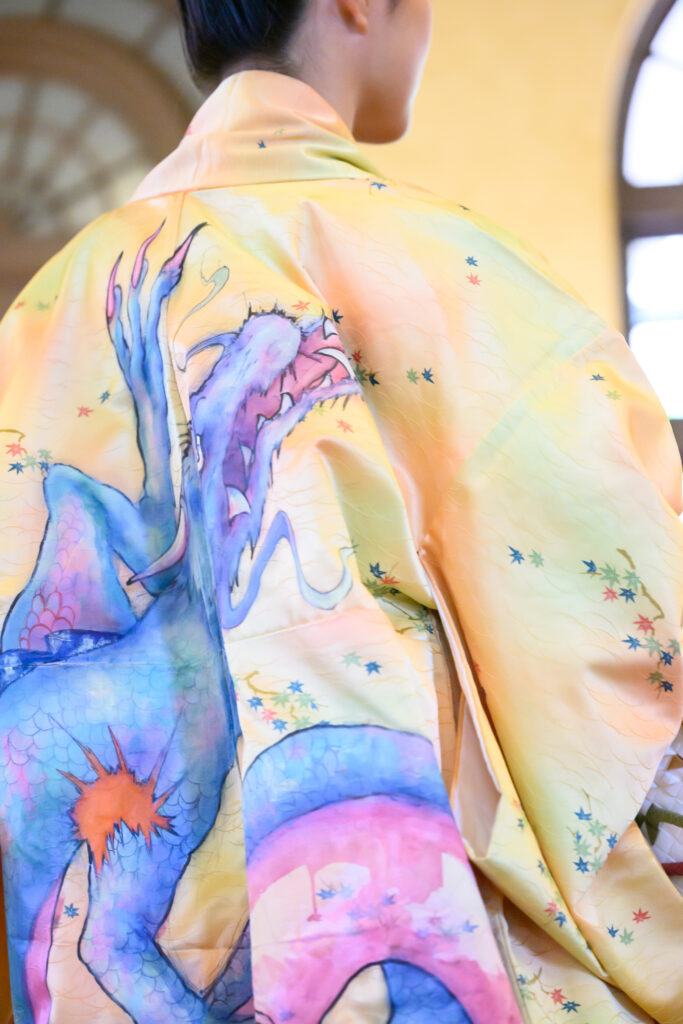 Kimono Zulu's Ryujin modeled by Rayna Kim at the Ascend AAPI Spring Fashion Show (Photo by Ken Jones)