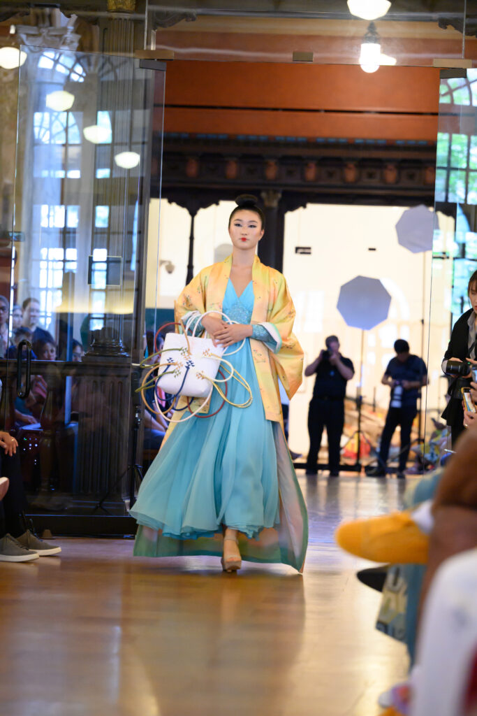 Kimono Zulu's Ryujin modeled by Rayna Kim at the Ascend AAPI Spring Fashion Show (Photo by Ken Jones)