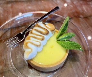 Le Margot – Lemon tart with toasted French meringue and mint.