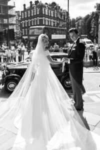 Skylar Pinchal and Oliver Coysh departed the church in a vintage black London cab. (Chris Allerton Photography)