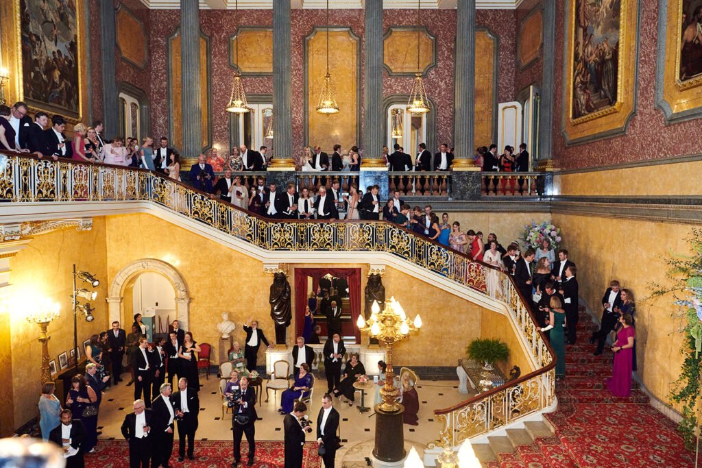 The dinner reception for newlyweds Skylar Pinchal and Oliver Coysh at Lancaster House in London. (Chris Allerton Photography)