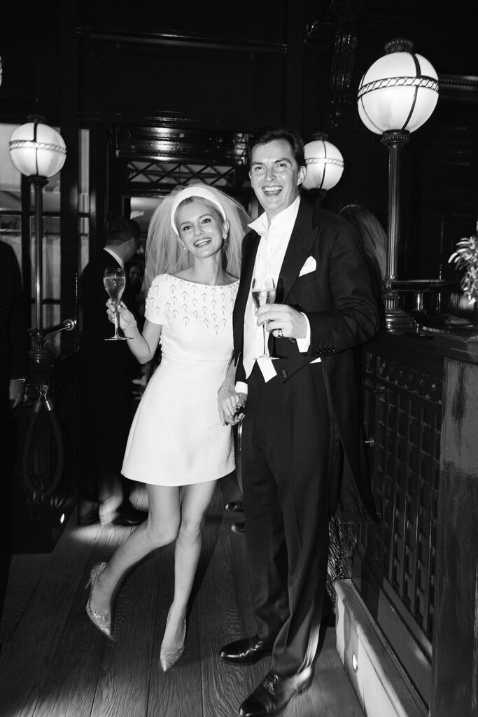 Newlyweds Skylar Pinchal and Oliver Coysh arrive at 5 Hertford Street for the after party. (Chris Allerton Photography)