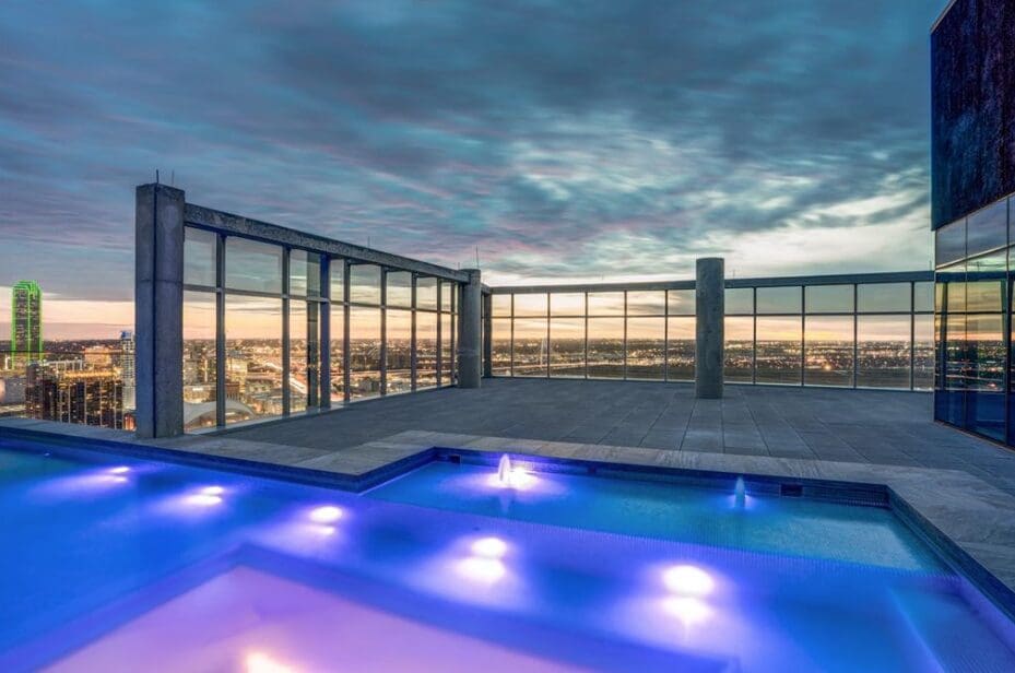 The Blue Ciel penthouse in Austin features 8,000 square feet of terrace including the pool.