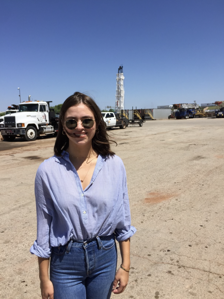 Native Houstonian Julia Davis in the oil fields of Texas where she learned first hand about fossil fuels from her father Gregg Davis.