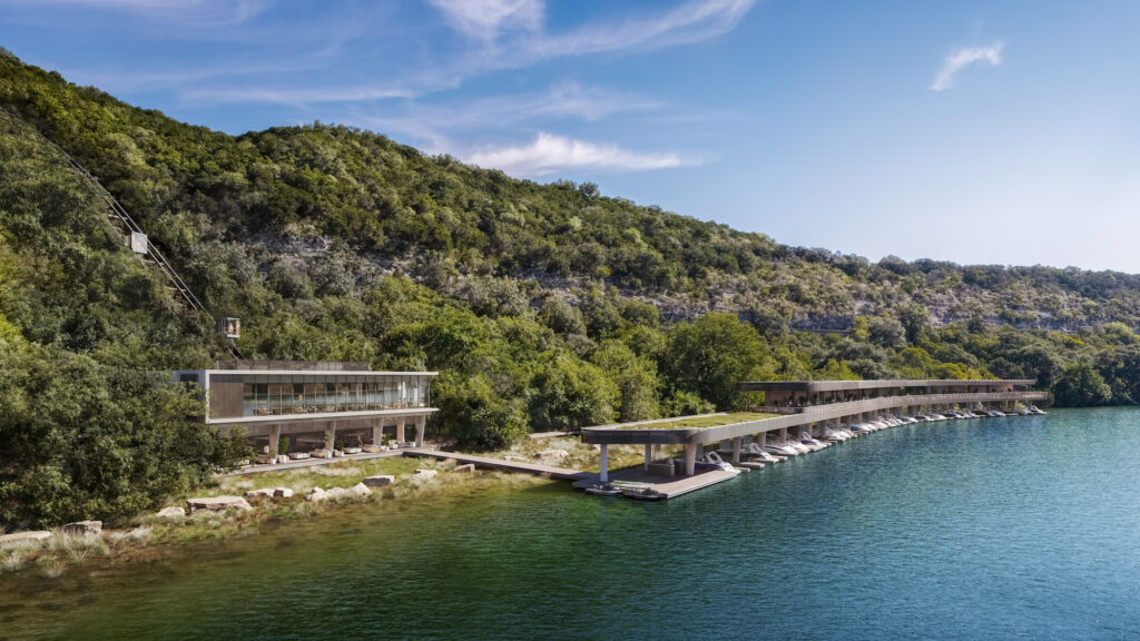 The Lake Clubhouse and Private Marina at Four Seasons Private Residences Lake Austin (Rendering by DBOX for Austin Capital Partners)