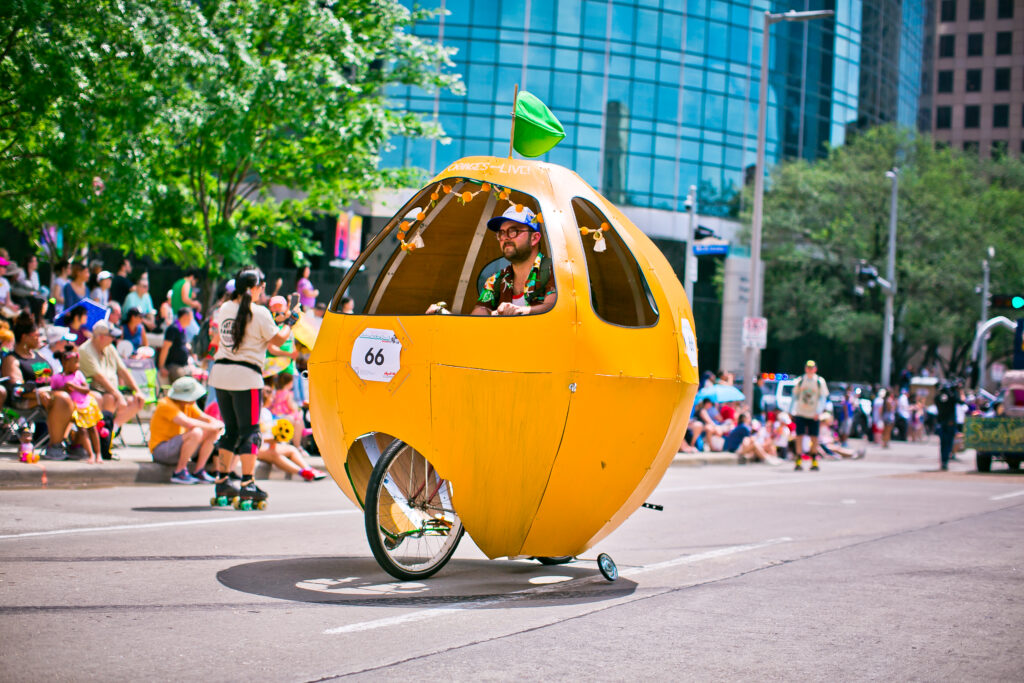 Orange Bike at the Orange Show Art Car Parade (Photo by Morris Malakoff and Danitza Ladwig)