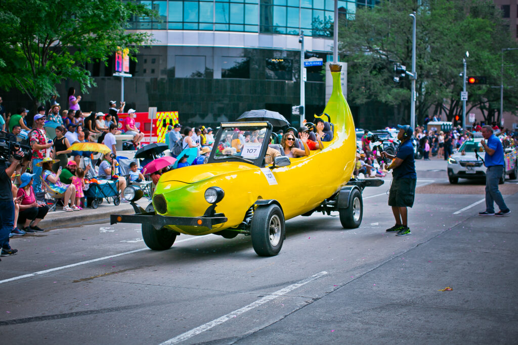 Big Banana Car at the Orange Show Art Car Parade (Photo by Morris Malakoff and Danitza Ladwig)