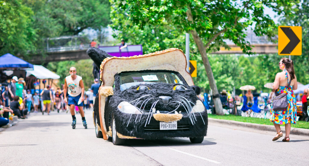 Smelly Cat at the Orange Show Art Car Parade (Photo by Morris Malakoff and Danitza Ladwig)