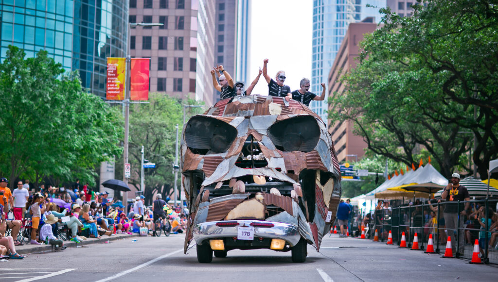 MetaCar Skul at the Orange Show Art Car Parade (Photo by Morris Malakoff and Danitza Ladwig)