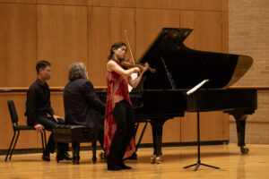 Mann-Wen Lo (violin), Timothy Hester (piano) performing in the faculty chamber concert series at the Texas Music Festival (Photo by Felipe Harker, UH/Kathrine G. McGovern College of the Arts)