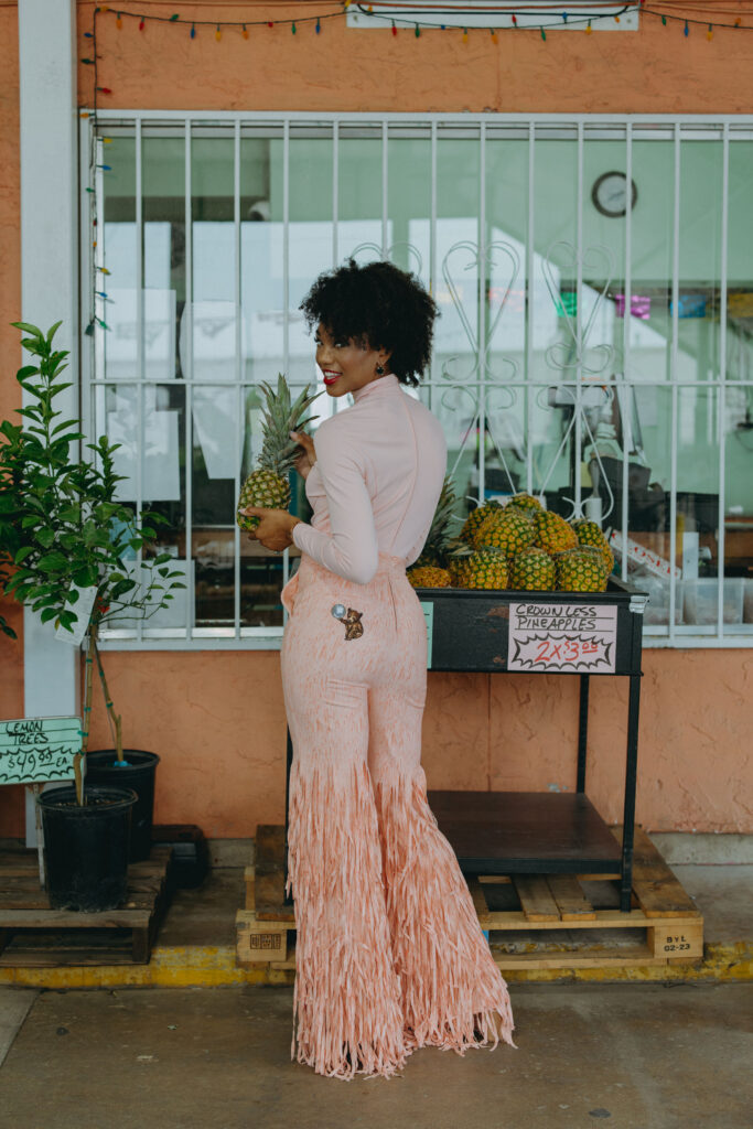 Dancing Anyone was inspired by one of Lee's fringed ball gowns.