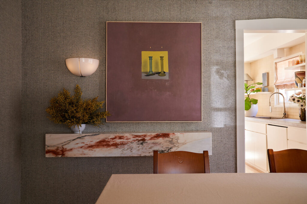 Charlie Goering painting from IG Art. Shelf designed by Olivia Persia, with marble from Aria Stone Gallery. (Photo by Pär Bengtsson)