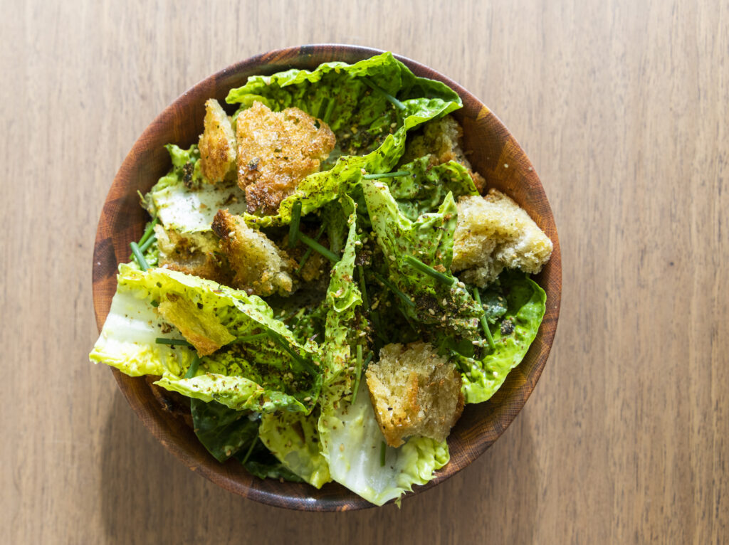 Elro Pizza + Crudo's vegan version of Caesar salad shows this new Houston restaurant's creativity. (Photo by Julie Soefer)