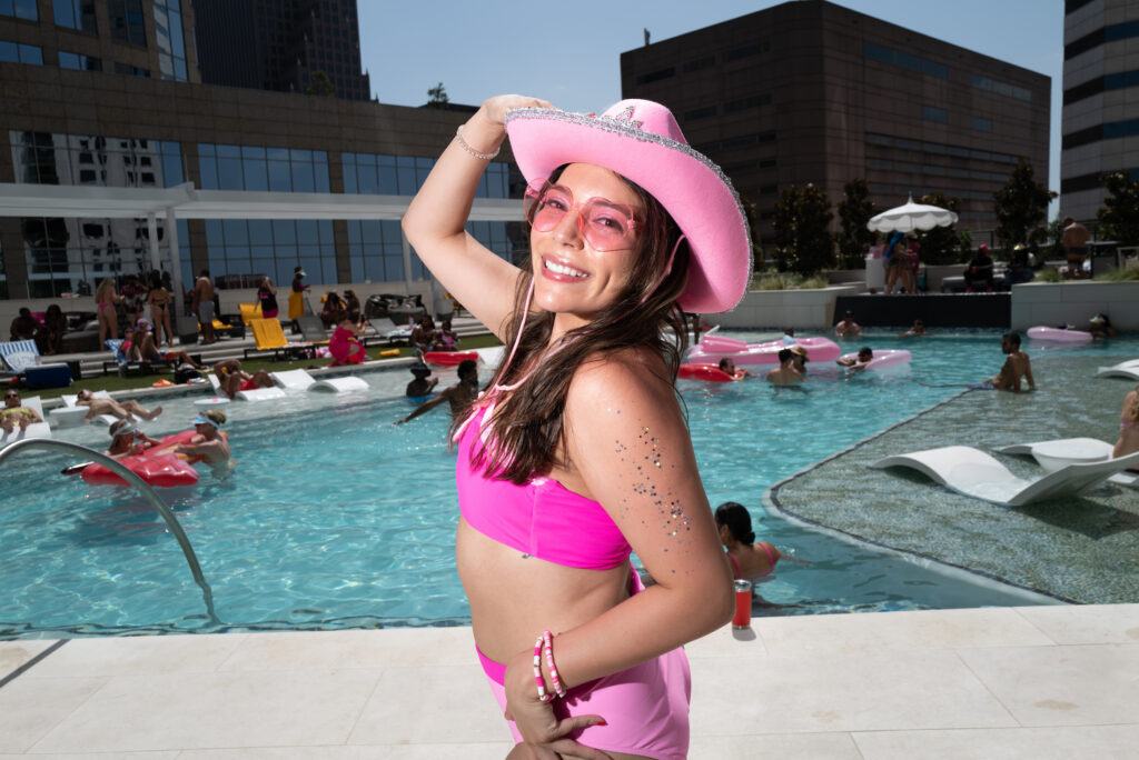 Amanda Chapa at the Barbie-inspired pool party at Brava, the Hines' downtown residential high rise.