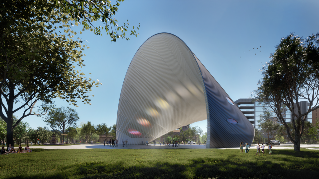 Rendering of “Arco del Tiempo,” courtesy of artist Riccardo Mariano and the Land Art Generator Initiative