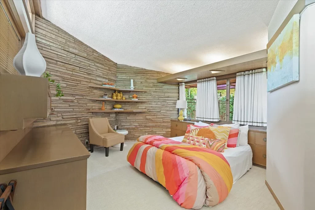 Brachman House - with interesting angles and wood and stone finishes.