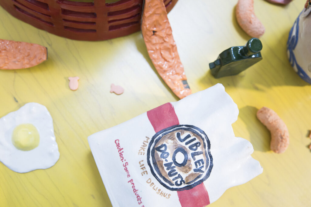 Closeup of accoutrements on "Combination Pho Installation" by Komie Le at "I, Ruby: Vol. 1" (Photo by Hung Ngo)