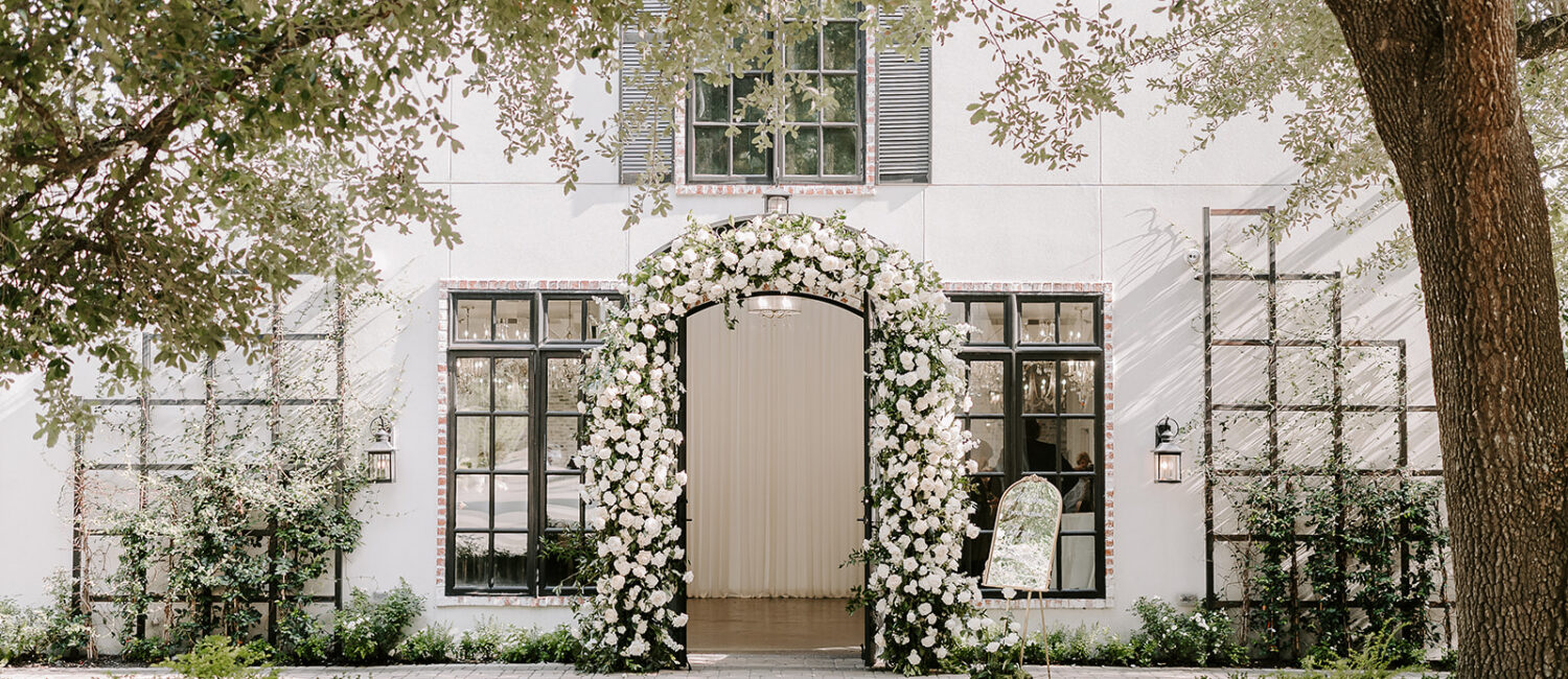 The entrance to The Peach Orchard's chapel is covered by oaks, and is just steps away from the ballroom.