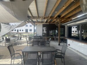 Lots of outdoor space with access to the bar makes The Butler House patio a great place for families.