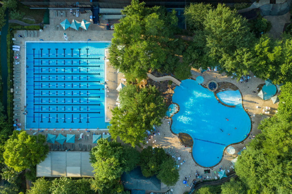 Two of the three swimming pools at The Houstonian Hotel, Club & Spa.