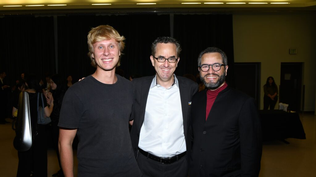 Andrew Arbuzov, McGovern School of the Arts dean Andrew Davis, guest conductor Andrew Grams at the Texas Music Festival (Photo by Jeff Grass)