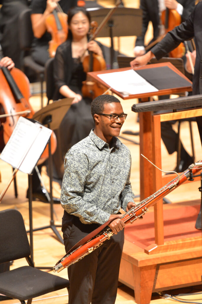Mitchell-Hogg winner Xayvion Davidson performs with the TMF Orchestra at the Texas Music Festival (Photo by Jeff Grass)