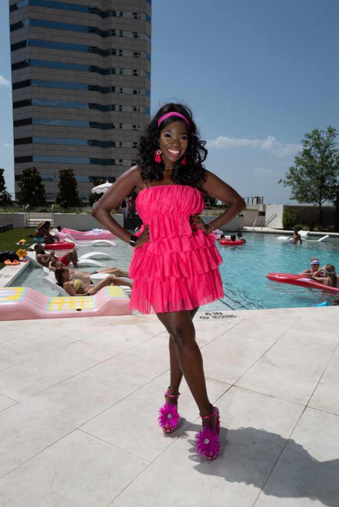 Jessica Gaddis at the Barbie-inspired pool party at Brava, the downtown residential high rise.
