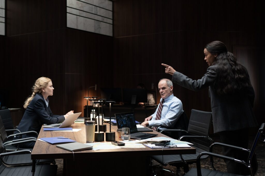 Michael Kelly, Nicole Kidman, and Zoe Saldana lead a heavy weight cast in this CIA drama. (Photo by Luke Varley/Paramount+)