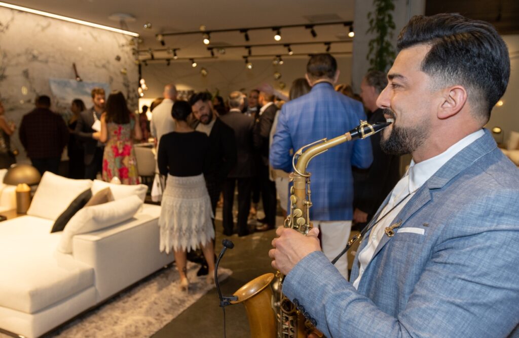 Saxophonist Marco Antonio Rivas performs at the Institute of Hispanic Culture of Houston preview party held at CAM studio. (Photo by Pablo Delgado of Metanoia Films)